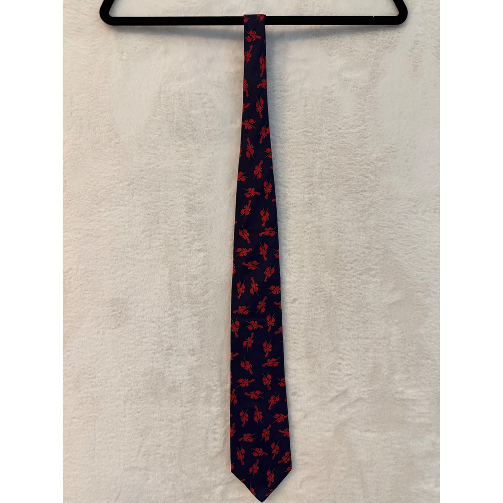 Alynn Neckwear Mens Silk Tie Navy Blue Red Lobster Nautical Preppy Animal Print